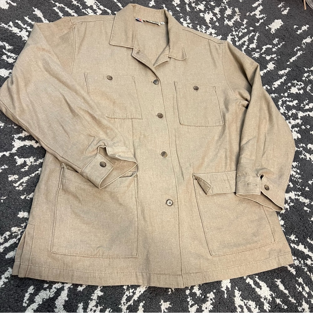 Vintage Gotcha Covered Mens Shirt Khaki Size Large Made In USA Pockets Cotton